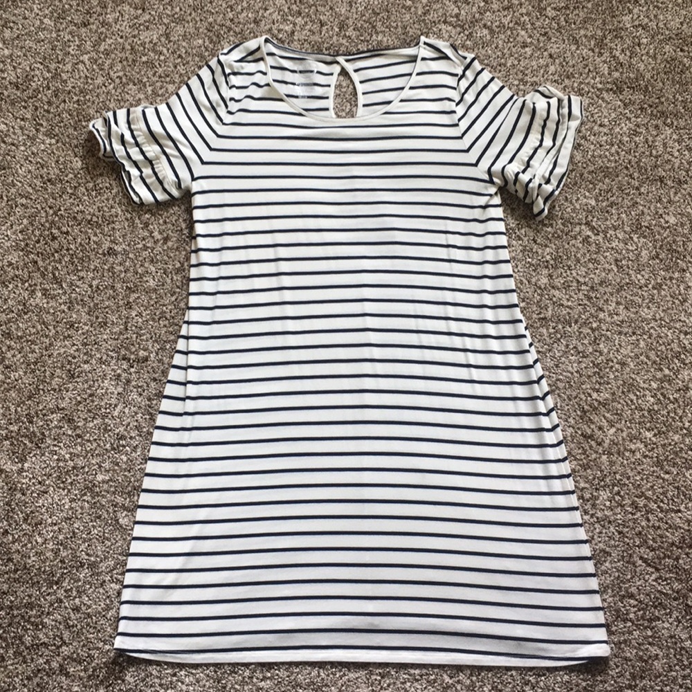 Maurices Navy Striped Dress w/ Ruffle Sleeves